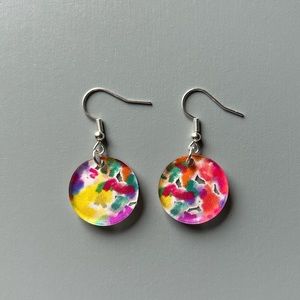 Acrylic, tie-dye, round drop earrings